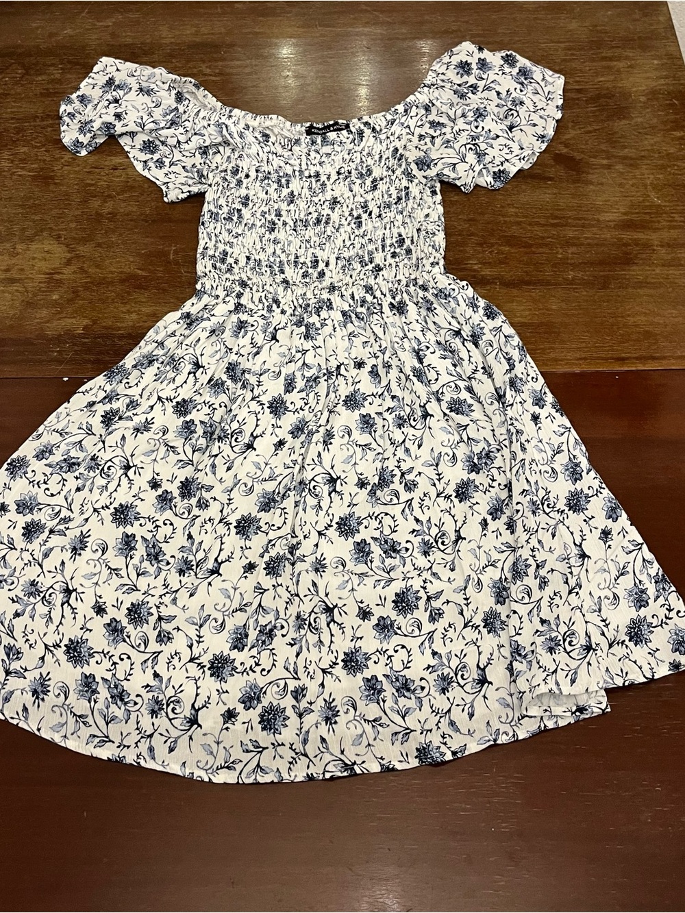 Kendall & Kylie White Midi Dress with Navy Floral Print